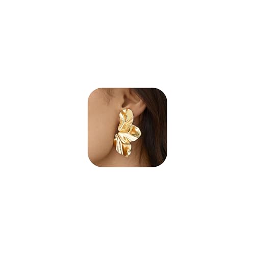 Gold Clip On Earrings for Women Trendy Non Piercing Flower Dangle Earrings Floral Earring 14K Gold Plated Lightweight Earrings for Non-Pierced Ears Fake Earrings Set - style: Gold Tone Flower