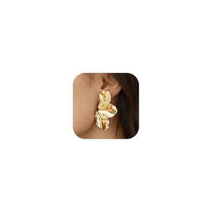 Gold Clip On Earrings for Women Trendy Non Piercing Flower Dangle Earrings Floral Earring 14K Gold Plated Lightweight Earrings for Non-Pierced Ears Fake Earrings Set - style: Gold Tone Flower