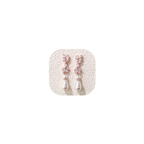 Crysdue Simulated Pearl Earrings for Women, Dainty Silver/Gold/Rose Gold Plated Cubic Zirconia Drop Dangle Earrings Wedding Jewelry for Bride Bridesmaid - style: H_Pearl, Silver