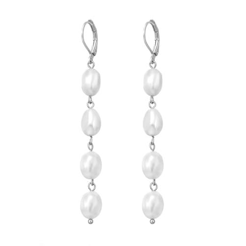 Pearl Earrings 14k Gold Plated Long Earrings Dangle Drop for Brides