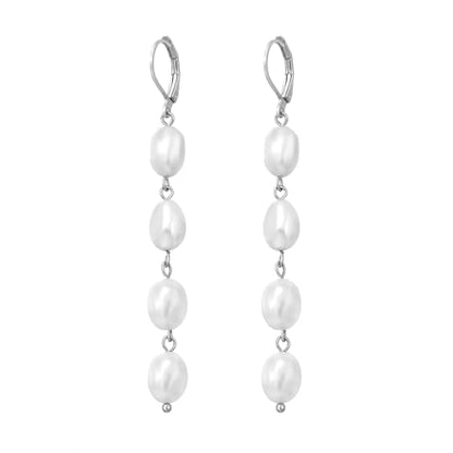 Pearl Earrings 14k Gold Plated Long Earrings Dangle Drop for Brides
