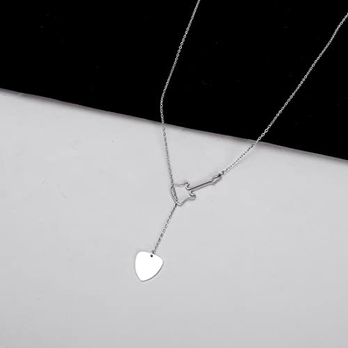 18K Gold Plated Stainless Steel Bee Honeycomb Pendant Necklace, Adjustable Y Lariat Conch/Guitar/Horseshoe Necklace for Women - color: Silver, style: Guitar