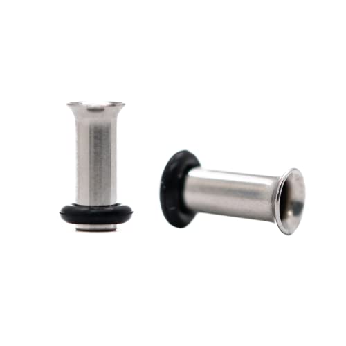Forbidden Body Jewelry 12G-1 Inch Surgical Steel Single Flared Tunnel Plugs Plus O-Ring, Choose Pcs/Gauge - style: 2pcs: 4mm (6GA)
