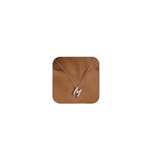 Ewrkbrㅤ Initial Necklaces for Women, 14k Gold Plated Bubble Letter Necklace Chunky Gold Necklace Dainty Charm Initial Necklaces for Women Trendy Custom Preppy Stocking Stuff Necklace Christmas Gifts - color: Silver, style: M