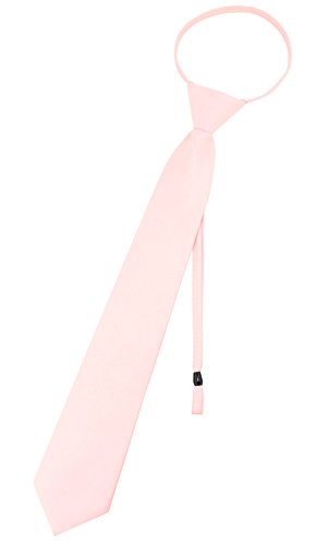 Vesuvio Napoli PreTied Men's Necktie Solid Color Mens Adjustable Zipper Neck Tie - color: Pink