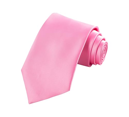 TIE G Solid Satin Woven dyed Color Formal Black Necktie and Pocket Square Sets in Gift Box - color: Hot Pink