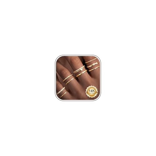 THUNARAZ 9Pcs Gold Stackable Rings for Women Non Tarnish Adjustable Rings | 14k Gold Plated,Open Adjustable Rings Set,Stack,CZ Thumb Ring,Statement Band Ring,Engagement Wedding Jewelry,Waterproof - color: Gold Tone