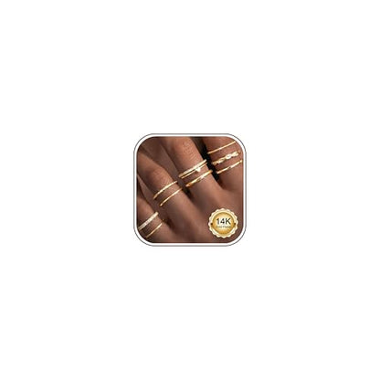 THUNARAZ 9Pcs Gold Stackable Rings for Women Non Tarnish Adjustable Rings | 14k Gold Plated,Open Adjustable Rings Set,Stack,CZ Thumb Ring,Statement Band Ring,Engagement Wedding Jewelry,Waterproof - color: Gold Tone