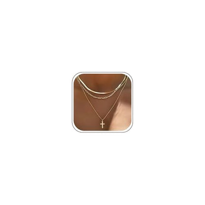 YEEZII Layered Gold Necklaces for Women Trendy, 3 Pcs 14K Gold Plated Choker Paperclip Box Chain Necklace, Stackable Women's Gold Pendant Necklaces Jewelry Set - color: Gold-3 pcs-Cross