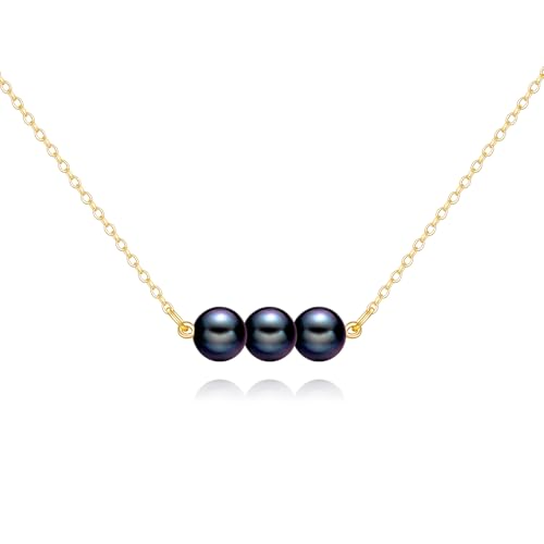 KECHO 14K Real Gold Beads Pendant Necklace Solid Yellow Gold Jewelry Anniversary Birthday Gifts for Women - color: Black Pearl 3