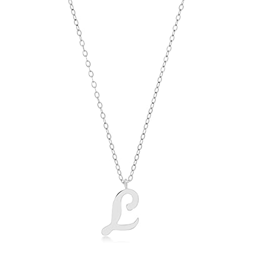 MAX + STONE 10k Solid White or Yellow Gold Dainty Script Initial Extendable Necklace, 16+2 inches - style: 10k White Gold / Letter L