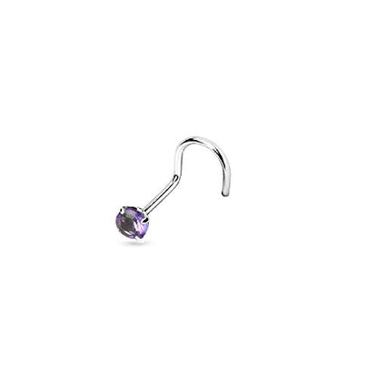 316L Surgical Steel Nose Screw Ring 18G Nose Screw Stud Prong Set 3mm CZ Gems Nostril Piercing Jewelry 1/4 Inch (6mm) - color: Purple