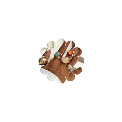 Chunky Gemstone Rings for Women Gold Silver Chunky Rings Set Adjustable Thick Statement Ring Trendy Fashion Silver Jewelry - style: AGold