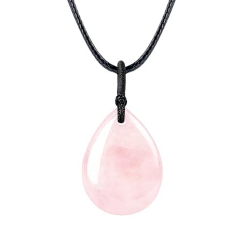 Teardrop Gemstone Necklaces for Women, Healing Crystal Pendant Necklace Birthstone Jewelry for Women - color: Rose Quartz