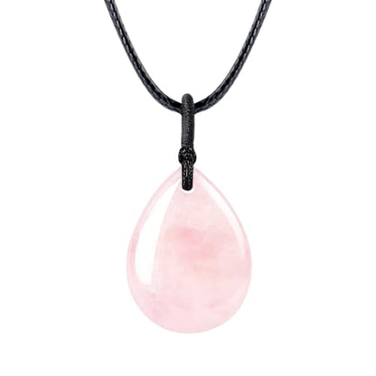 Teardrop Gemstone Necklaces for Women, Healing Crystal Pendant Necklace Birthstone Jewelry for Women - color: Rose Quartz