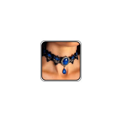 Dainty Black Lace Crystal Choker Necklace Lace Gothic Choker for Women for Halloween Weeding Costume Party Prom Vampire Choker - color: Blue