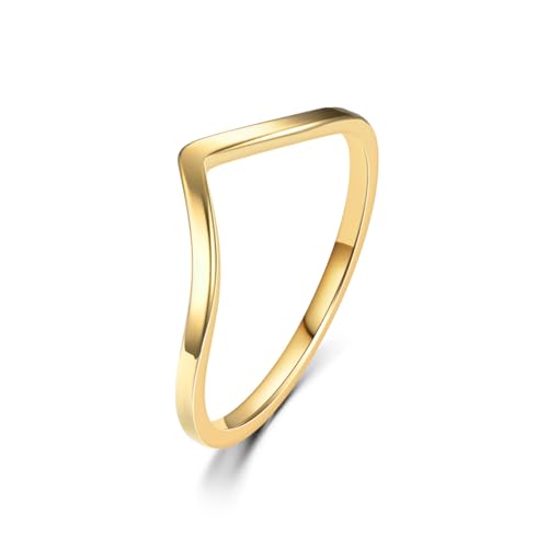 CCBFY Stainless Steel V Shaped Wedding Band Engagement Promise Ring for Women Pointed Chevron Classical Simple Plain Statement Ring - color: Gold