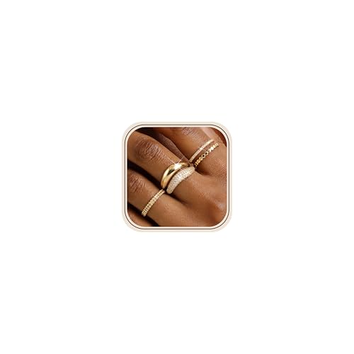 Florideco Stackable Rings for Women Non Tarnish 14K Gold Plated Chunky Rings Dainty Cubic Zirconia Thumb Ring Set Trendy Statement Dome Band Knuckle Promise Engagement Ring Size 6-10 - color: Gold