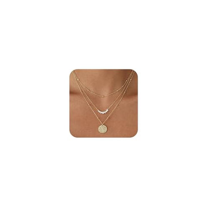 Layered Gold Necklace Set for Women Dainty Waterproof Cute Choker | 14K Gold Plated Minimalist Non Tarnish Lightweight CZ Pendant Pearl Twist Paperclip Chain Jewelry Gifts - style: 3PCS-Zircon round pendant-GD