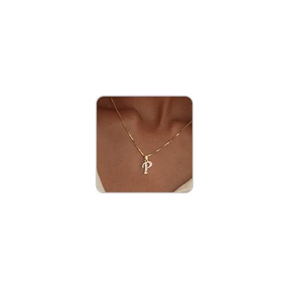 Initial Necklace for Women, 14K Gold Silver Plated Box Chain Letter Pendant, Trendy Name Necklace, Dainty Personalized Charm Jewelry Gift for Her - color: Gold, style: P