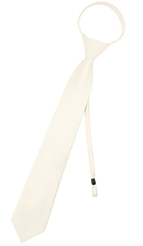 Vesuvio Napoli PreTied Men's Necktie Solid Color Mens Adjustable Zipper Neck Tie - color: Off-white