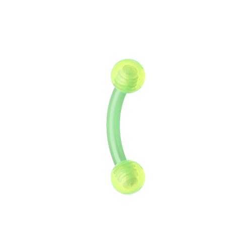 Acrylic Bio Flexible Shaft Curved Barbell Eyebrow Ring - color: Green, size: 16GA, Length: 5/16" (8mm), Ball: 3mm