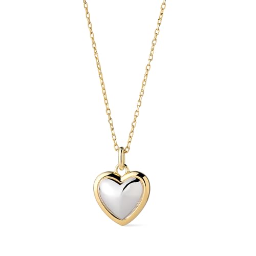Ana Luisa Lev Puffy Heart Necklace for Women - Paperclip Chain w/ 14K Gold Plated & Silver Rhodium Plated Small Puffed Heart Pendant - Hypoallergenic, Water-Resistant, Tarnish-Free Jewelry - style: Box Chain - Two Tone