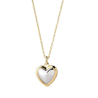 Ana Luisa Lev Puffy Heart Necklace for Women - Paperclip Chain w/ 14K Gold Plated & Silver Rhodium Plated Small Puffed Heart Pendant - Hypoallergenic, Water-Resistant, Tarnish-Free Jewelry - style: Box Chain - Two Tone