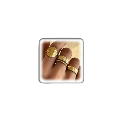 3Pcs Gold Chunky Hammered Geometric Open Ring Set for Women,Boho Retro Textured Stackable Band Statement Rings Modern Minimalist Jewelry Gifts - color: Golden