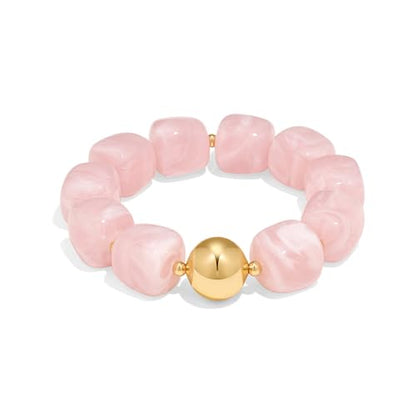 Multicolor Chunky Beaded Bracelet for Women Bold Acrylic Resin Stretch Bracelet Summer Beach Statement Bracelets Trendy Elastic Bangle Jewelry - color: Bead bracelet-pink
