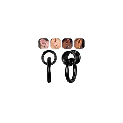 1 Pair Ear Guages with Rings 316L Stainless Steel Saddle Plugs for Ears Hypoallergenic Hoop Earrings Weights Stretchers Ears Tunnels Expander Piercing 0G 00G 1/2" 9/16" - color: Black;0G(8mm)