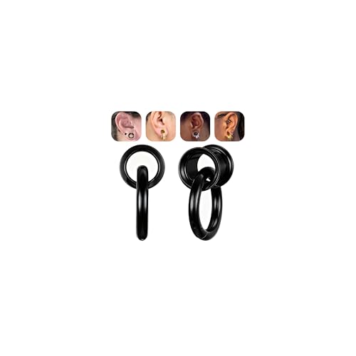 1 Pair Ear Guages with Rings 316L Stainless Steel Saddle Plugs for Ears Hypoallergenic Hoop Earrings Weights Stretchers Ears Tunnels Expander Piercing 0G 00G 1/2" 9/16" - color: Black;0G(8mm)