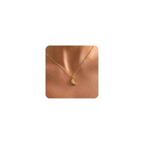 Gold Necklace for Women Dainty 18K Gold Plated | Sun Horn Crescent Moon Lucky Horse Shoe Pendant Necklace Waterproof Stainless Steel Trendy Jewelry, Gift Box Included - color: Moon-Gold
