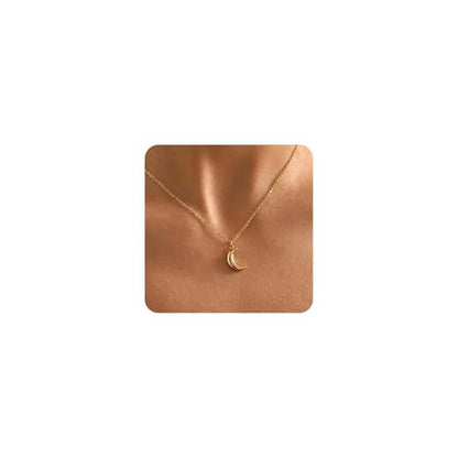 Gold Necklace for Women Dainty 18K Gold Plated | Sun Horn Crescent Moon Lucky Horse Shoe Pendant Necklace Waterproof Stainless Steel Trendy Jewelry, Gift Box Included - color: Moon-Gold