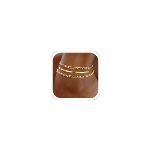 DEARMAY Gold Anklets for Women Waterproof | Non Tarnish14K Gold Plated Ankle Bracelets Set Stack, Summer Beach Jewelry Gifts for Vacation - color: Gold Anklet-A