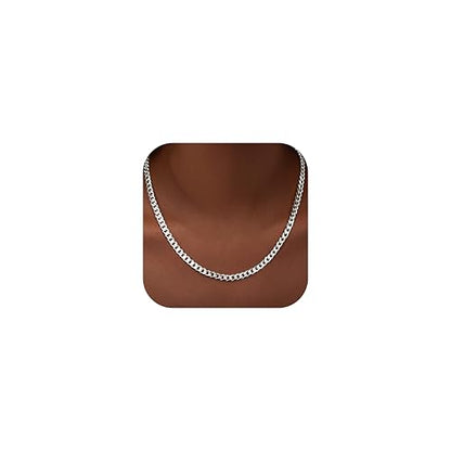 WomenGifts Cuban Link Chain Necklace for Women, Waterproof 14k Gold Silver Plated Chain Choker, Non Tarnish Stainless Steel Jewelry, 3.5/5/6/8/11mm,14/16/18 Inch Thin&Chunky&Thick - color: Silver, style: 5MM-18"
