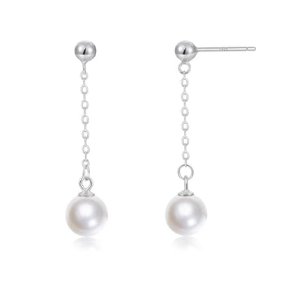 Mameloly Pearl Drop Earrings 925 Sterling Silver CZ 10MM Simulated Pearl Earrings for Women Dangle Trendy Jewelry for Women Hypoallergenic - color: Silver