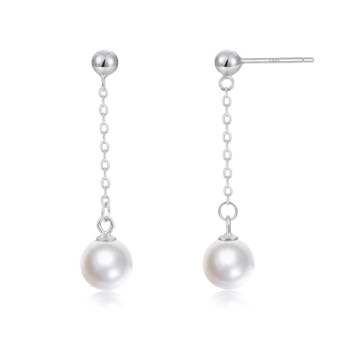 Mameloly Pearl Drop Earrings 925 Sterling Silver CZ 10MM Simulated Pearl Earrings for Women Dangle Trendy Jewelry for Women Hypoallergenic - color: Silver