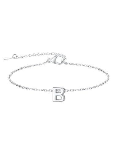 FindChic Initial Bracelets for Women Waterproof Stainless Steel Chain | 14K Gold Plated /Silver Letter A-Z Adjustable Monogram Charm Bracelet Dainty Gift for Women Wife Friend with Gift Box - color: Silver, size: letter B