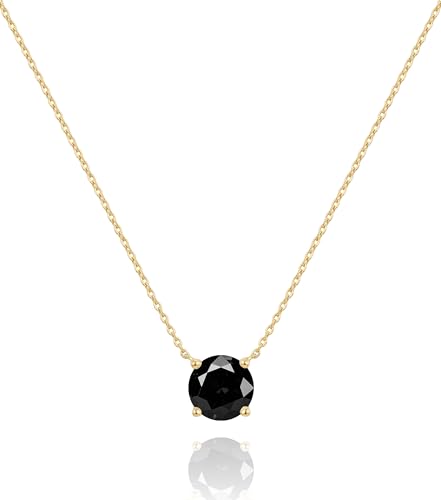 Inerney Diamond Necklace for Women,14K Gold Plated Solitaire Cubic Zirconia Birthstone Pendant Necklace 1.5 Carat (7.3mm) Crystal, Dainty Simple Trendy Jewelry Accessories Birthday Gifts for Women Mom - color: Gold