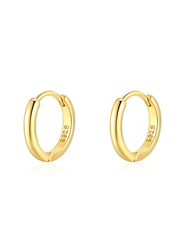 Mini Tiny Huggie Hoop Earrings Top Upper Ear Cartilage Forward Helix Cuff Plain Simple 925 Sterling Silver Gold 9mm 8mm 7mm 6mm 5mm Hoop Earrings - color: Gold-9mm