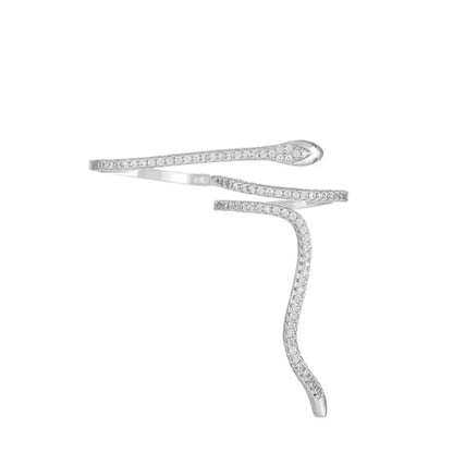 Dainty Crystal Snake Open Ring for Women CZ Snake Ring Gold/Silver Cubic Zirconia Adjustable Copper Ring for Her Lover Animal Snake Index Finger Ring - color: silver