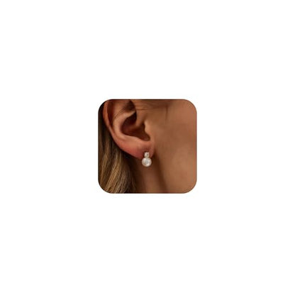 WFYOU Pearl Earrings for Women 925 Sterling Silver Stud Earring | 14K Gold Plated Hypoallergenic Stud Earrings, White Diamond Dainty Bridal Earring, Trendy Jewelry, Wedding Party Gifts - color: Gold B, size: 7mm