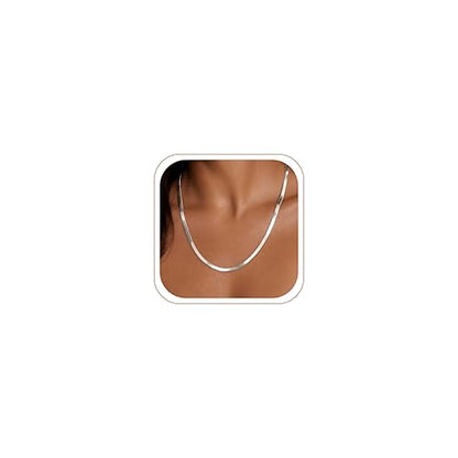 WomenGifts 14K Gold Silver Plated Herringbone Necklace for Women, Dainty Snake Chain Choker, Trendy Simple Long Layered Jewelry Non Tarnish, 3/4/5/8mm,14,16,18,20,22,24,26 Inch Thin & Chunky Options - color: Silver, style: 3mm-20inch