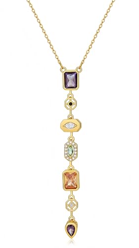 18K Gold Plated Seven Chakra Necklace for Women, Dainty Y Necklace Lariat Drop Pendant, Crystal Healing Yoga Jewelry Gifts - color: Gold