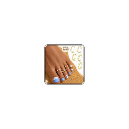 FASACCO 9Pcs 14K Gold Filled Toe Rings Non Tarnish Toe Rings for Women | Adjustable Open Band Ring, Silver Plated Toe Ring, Waterproof Summer Beach Foot Jewelry - color: 14K Gold-CZ
