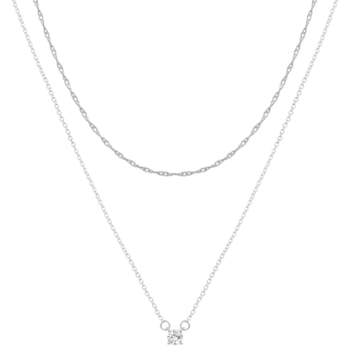 Yowivon Layered Gold Necklaces for Women, Dainty 14K Gold Plated Pendant Necklace, Non Tarnish Cubic Zirconia Stack Choker Necklace, Adjustable Hypoallergenic Trendy Jewelry Gift for Her - style: Silver-Zircon Pendant