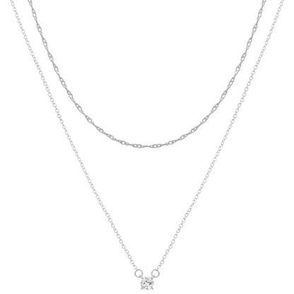 Yowivon Layered Gold Necklaces for Women, Dainty 14K Gold Plated Pendant Necklace, Non Tarnish Cubic Zirconia Stack Choker Necklace, Adjustable Hypoallergenic Trendy Jewelry Gift for Her - style: Silver-Zircon Pendant