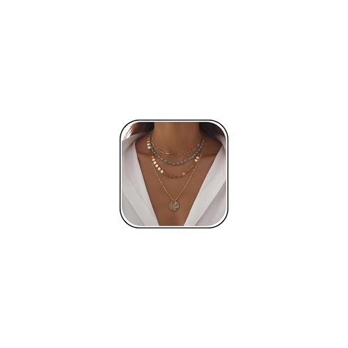 HUASAI Boho Necklaces for Women Dainty Layered Choker Necklace Bohemian Turquoise Necklace Statement Jewelry Western Cowgirl Country Concert Outfits Accessories - color: A-Coin