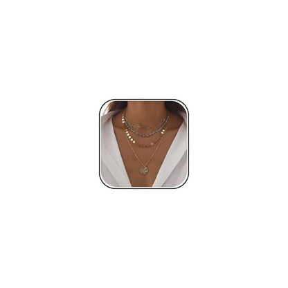 HUASAI Boho Necklaces for Women Dainty Layered Choker Necklace Bohemian Turquoise Necklace Statement Jewelry Western Cowgirl Country Concert Outfits Accessories - color: A-Coin
